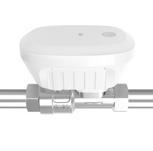 White ceiling light fixture with a control panel on a white background